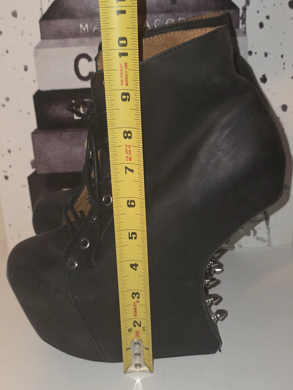Jeffrey Campbell "NGT-LITA" Black Leather Studded Platform Lace-Up Gravity Wedge - Picture 8 of 9